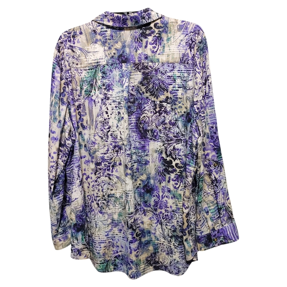 Chico's Blue Mixed Pattern Graphic Button Down Sh… - image 2